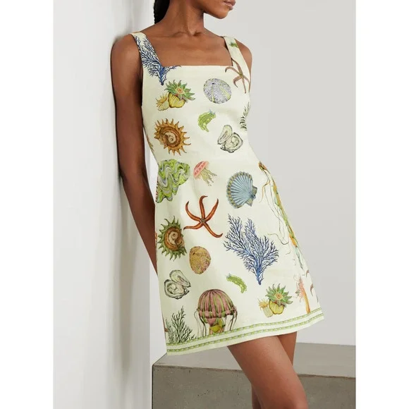 ALEMAIS + Sam Pauletto Sea printed linen mini dress US 2 - Picture 2 of 12